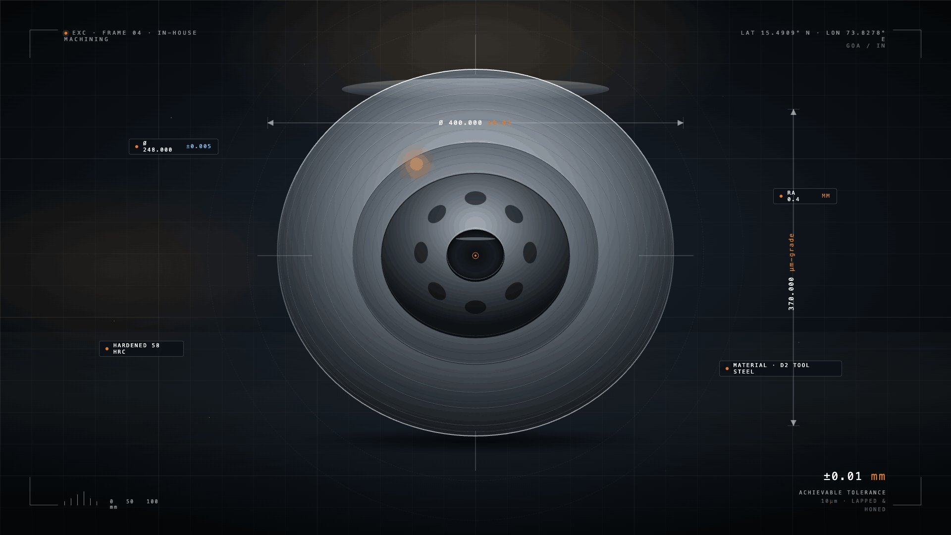 Excelsior precision-machined component with engineering tolerances